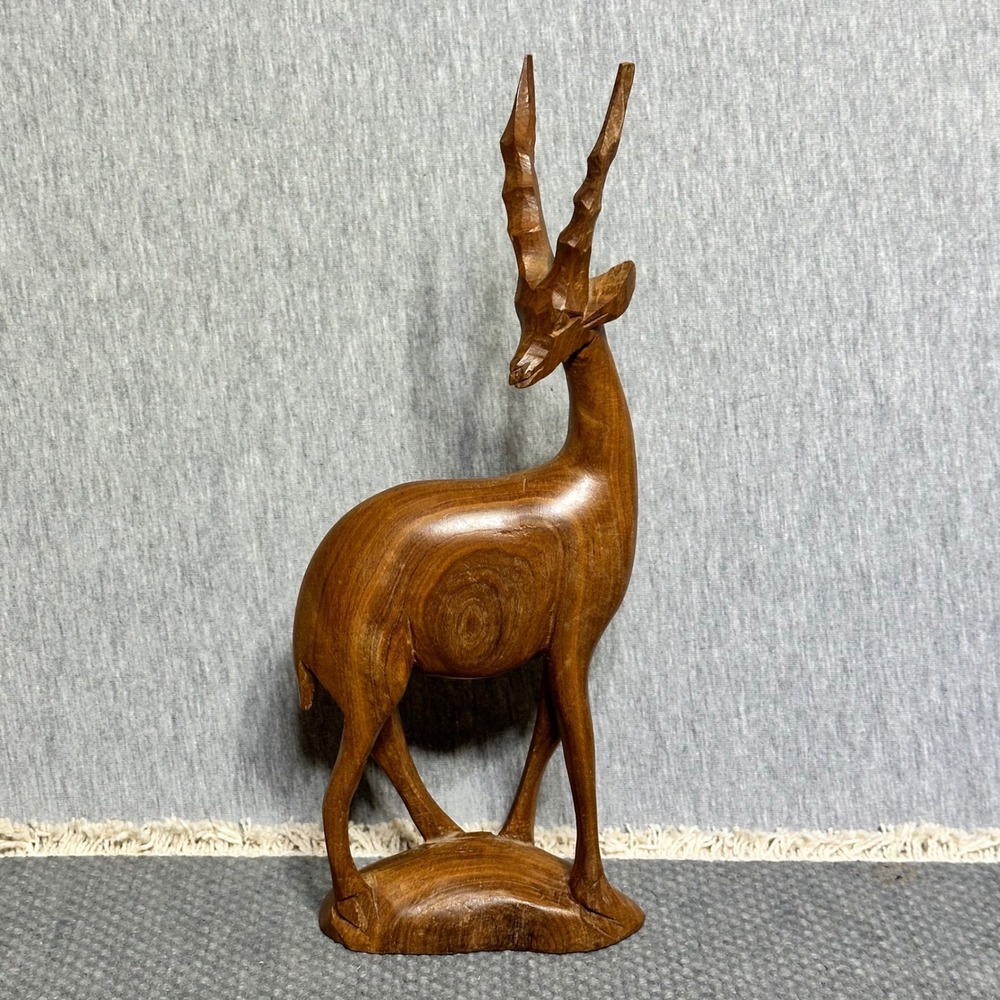 VTG Mid Century Pier 1 Hand Carved Teak Wood Kudu Gazelle Kenyan African Art